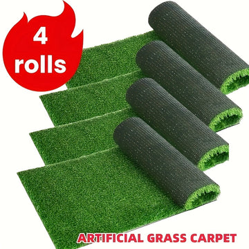 4 Rollos de Césped Artificial para Exteriores - con Agujeros de Drenaje y Base Negra Reforzada, Resistente a Alto Tráfico, Ideal para Patio, Jardín o Decoración de Bodas - Fácil Mantenimiento, Aspecto Natural, Uso Todo el Año