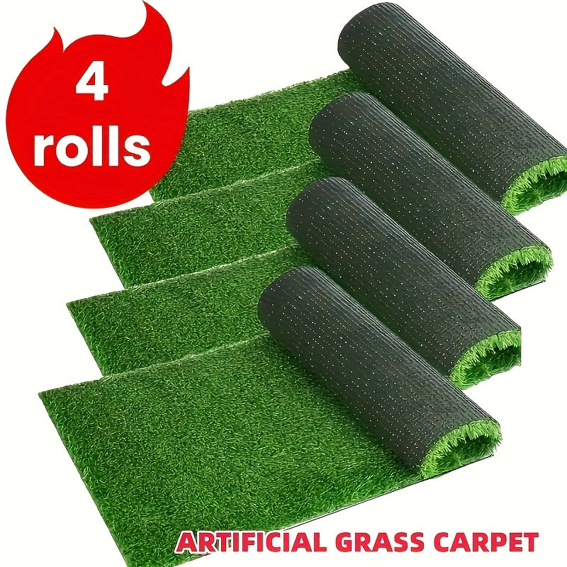4 Rollos de Césped Artificial para Exteriores - con Agujeros de Drenaje y Base Negra Reforzada, Resistente a Alto Tráfico, Ideal para Patio, Jardín o Decoración de Bodas - Fácil Mantenimiento, Aspecto Natural, Uso Todo el Año