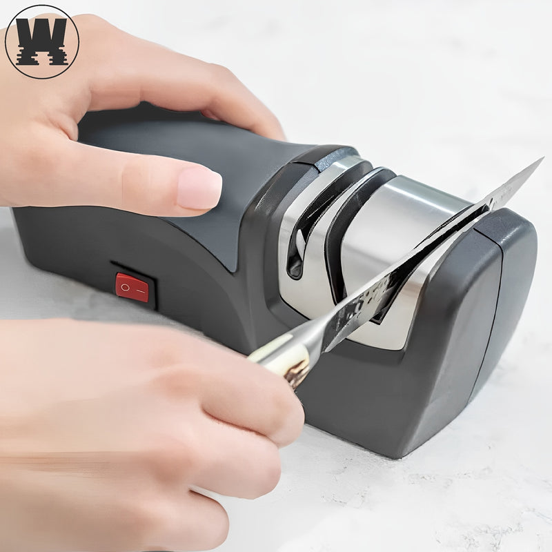 WANVOAPLS Afilador Eléctrico de 2 Etapas con USB – Protección Automática contra Sobrepresión para Cuchillas – Multifuncional para Cuchillos, Tijeras y Destornilladores – Compacto, Seguro y Fácil de Usar en Hogares y Cocinas