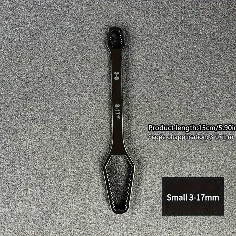 1pc Llave Torx Negra Multiusos de 5mm de Grosor, Llave Doble Ajustable de Autoajuste, Tamaño de Boca de Llave 3-17mm, Herramienta Manual Portátil para Automoción y Uso Doméstico