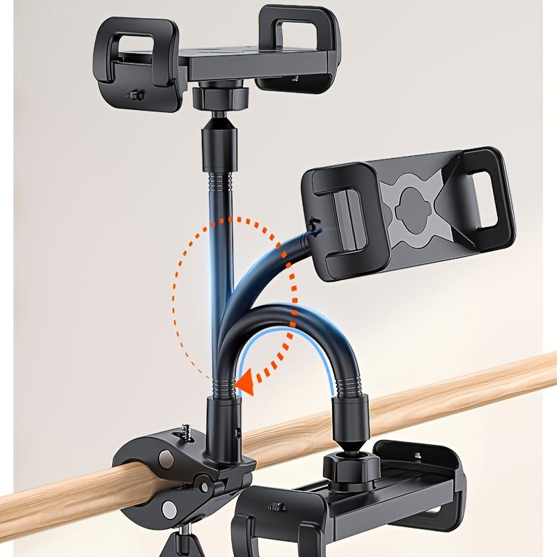 LuoMulong 24" (61cm) Soporte de micrófono de cuello de ganso largo negro con soporte para teléfono inteligente - Aleación de aluminio duradera, ideal para transmisión en vivo, grabación y conciertos al aire libre, equipo de conciertos al aire libre | Sop