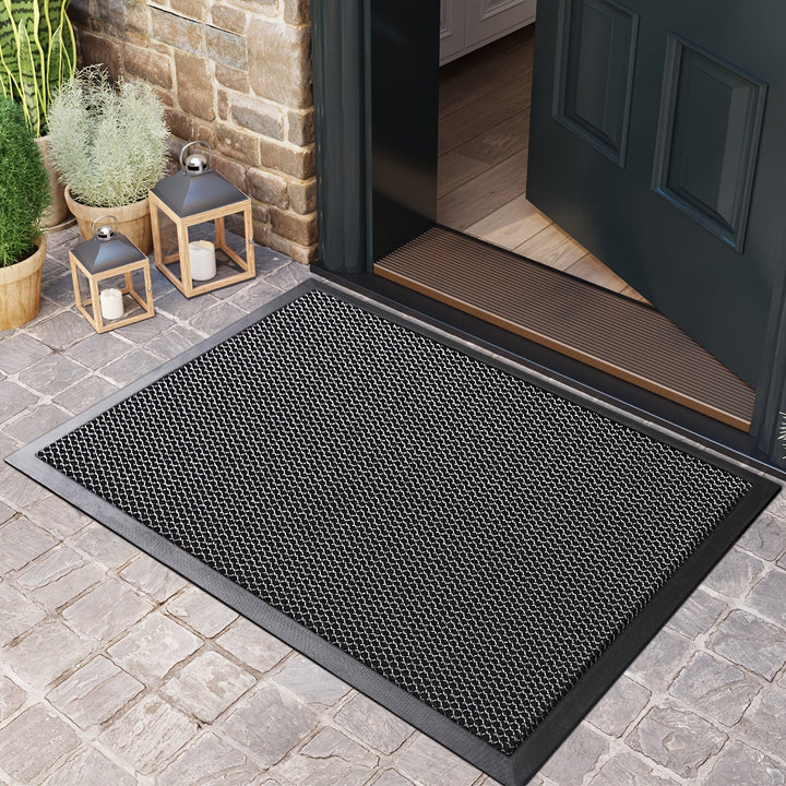 Alfombra durable de poliéster, rectangular, negra, antideslizante para la entrada del hogar, fácil de limpiar, fabricada a máquina