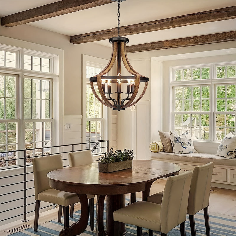 Lámpara colgante rústica de granja, Altura ajustable, Kit de 5 luces, Base E14, Lámpara de estilo campestre moderno para cocina, comedor, sala de estar