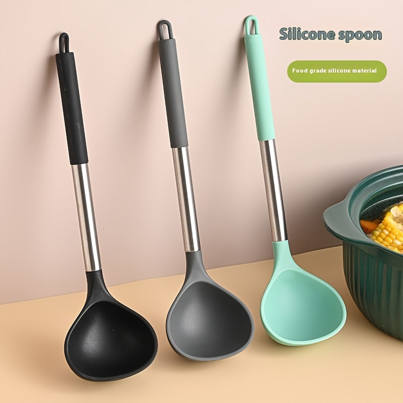 1 ud., cuchara grande de silicona, cuchara de silicona, mango de acero inoxidable para cuchara, cuchara grande, cuchara antiadherente para sartén, cuchara larga y resistente al calor para el hogar, cuchara de cocina