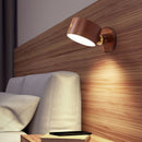 1pc Lámpara de Pared Moderna de Madera con Luz de Lectura LED - Regulable, Giratoria 360°, Control Táctil, Recargable por USB, Batería de 1500mAh, Detalles en Latón Pulido para Dormitorio & Sala de Estar, Lámpara para Dormitorio