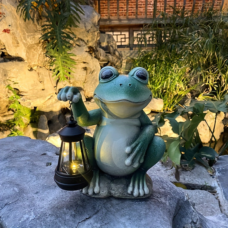 Estatua de farol de rana con energía solar - Decoración de jardín de resina encantadora con efecto 3D, perfecta para patios al aire libre, césped y caminos, regalo ideal para mujeres, mamá, abuela en Acción de Gracias y Navidad, decoración de jardín de r