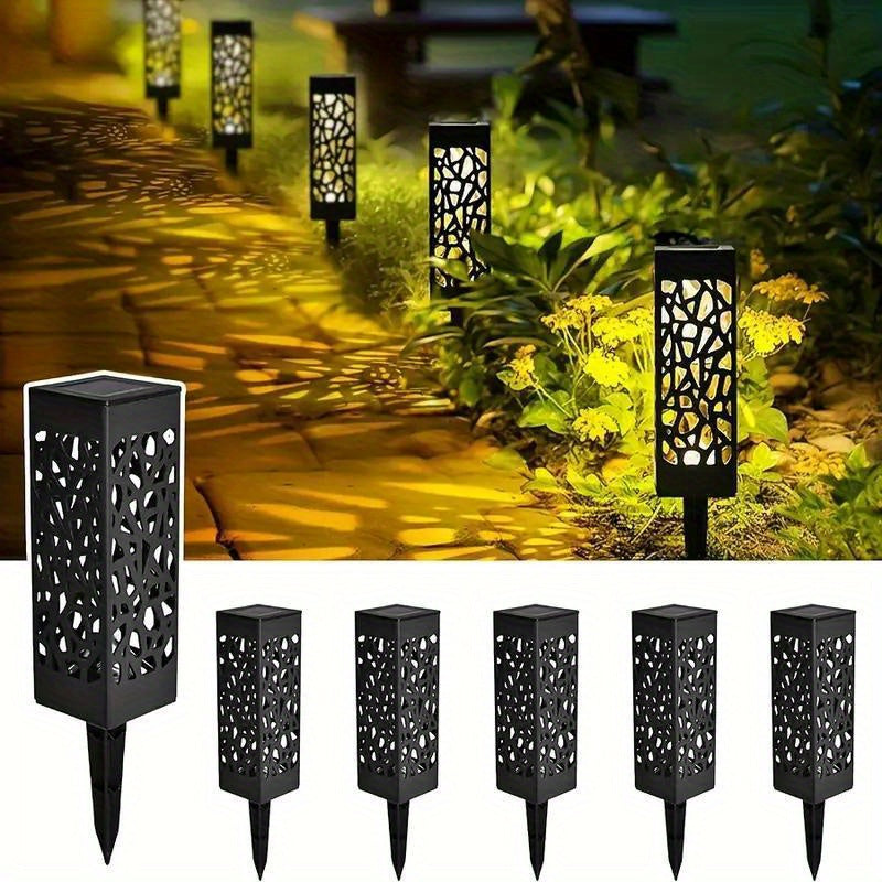 6 luces solares LED para jardín, luces para patio al aire libre, luces de césped con diseño retro hueco, adecuadas para Navidad, jardines, paisajes y céspedes.