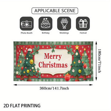 2D Banner de Puerta, 1 Pieza, Banner de Puerta Navideño Festivo - Diseño de Alce Rojo y Verde con Copos de Nieve, Texto "Feliz Navidad", Poliéster, Ideal para Decoraciones Navideñas, Jardín al Aire Libre y Fondos de Fiestas, Decoraciones Navideñas