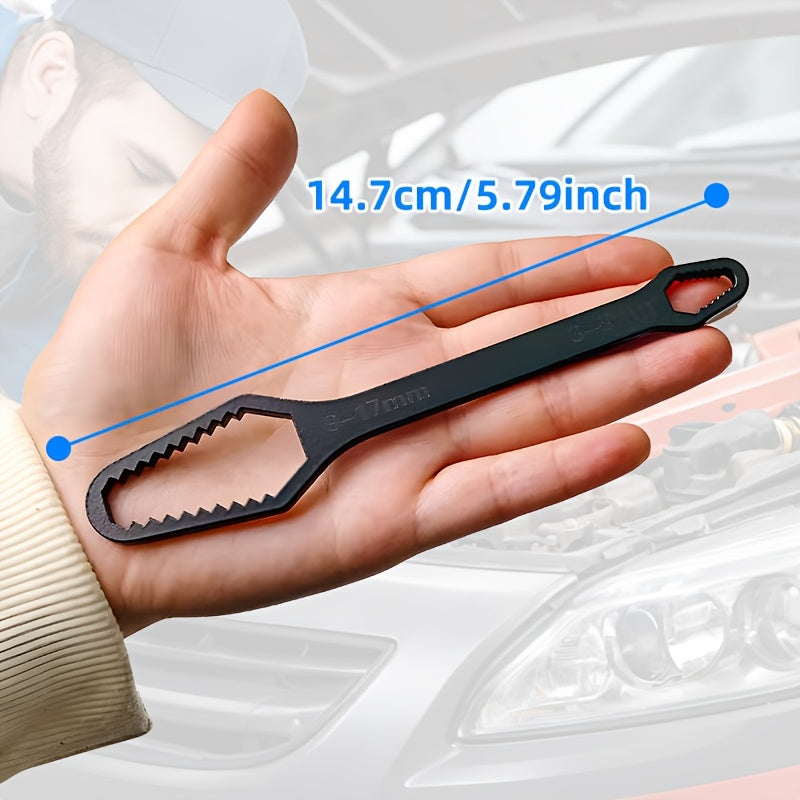 1pc Llave Torx Negra Multiusos de 5mm de Grosor, Llave Doble Ajustable de Autoajuste, Tamaño de Boca de Llave 3-17mm, Herramienta Manual Portátil para Automoción y Uso Doméstico