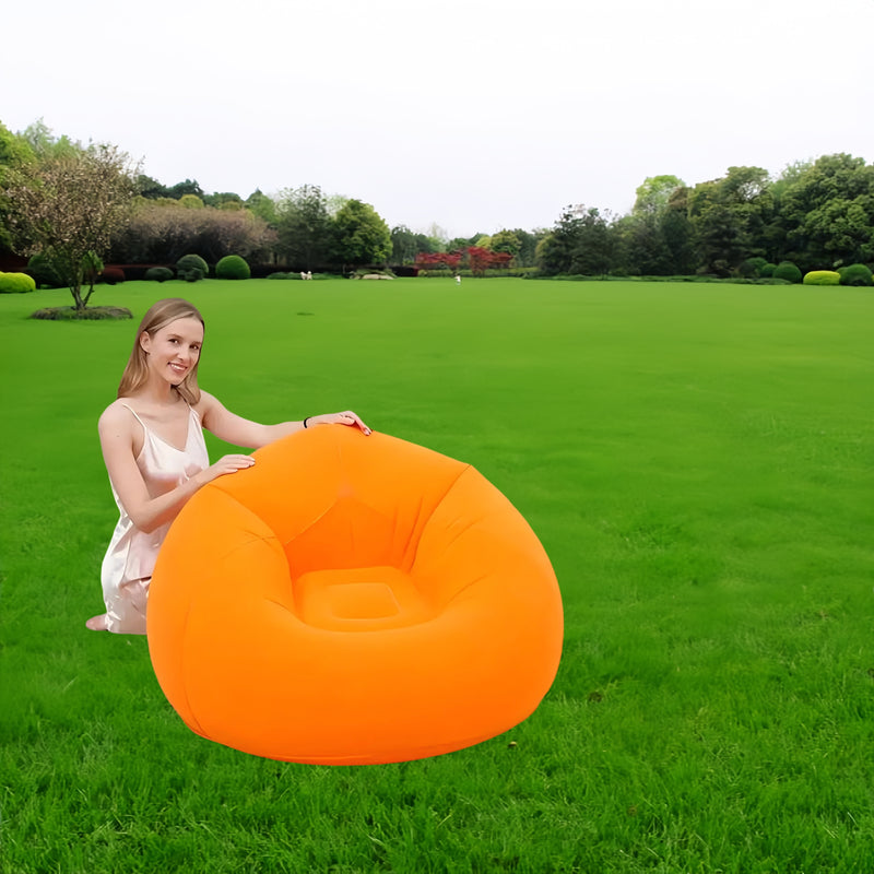 Sofo Inflable Extra Grande - Sillón Plegable Portátil Beige/Gris para Sala, Oficina o Camping, Sin Necesidad de Bomba, Mueble Ahorrador de Espacio para Interior/Exterior, Material Fácil de Limpiar