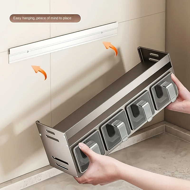 Organizador de especias de acero inoxidable con soporte colgante y frascos - Conjunto de almacenamiento de cocina multifuncional, diseño que ahorra espacio para especias, hierbas y condimentos, organizador y almacenamiento de cocina