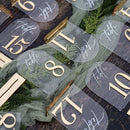 1 SET de números de mesa de boda de acrílico del 1 al 10 con soporte 10 x 15cm Números dorados elegantes Acrílico grueso y duradero Indicador de número de mesa adecuado para recepción, cumpleaños, aniversarios, decoración de centro de mesa de bodas, etc.