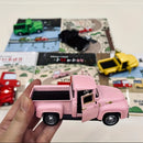 [Modelo Clásico Vintage Rosa Rojo] Modelo Clásico de Auto Vintage de Aleación Metálica Rosa y Rojo - 1 ud Adorno de Camioneta con Puertas y Capó Abatibles, Detalles Cromados - No Requiere Baterías para Decoración de Hogar y Oficina