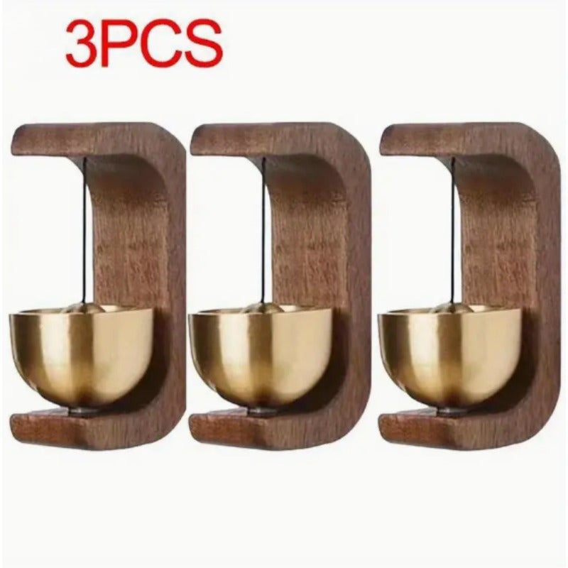 1pieza / 3pcs Campana de viento de latón magnético Timbre inalámbrico de puerta de madera sólida Campana de viento magnética Colgante de entrada Decoración del hogar
