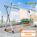 Perchero Plegable de Metal con Barra Doble Ajustable y 20 Ganchos Antiviento, Apto para Uso Interior y Exterior; Solución de Almacenamiento Ahorrador de Espacio para Ropa, Edredones y Ropa de Cama
