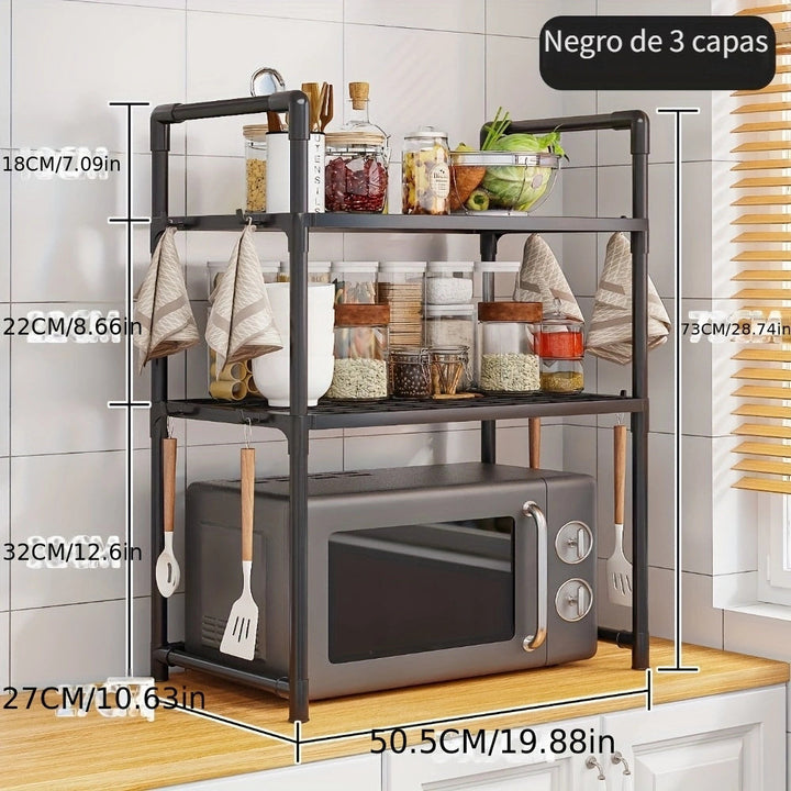 laoyeboubi Soporte de microondas de 2 niveles, estante de cocina ajustable y expandible, sin madera, fácil de limpiar, para microondas, almacenamiento de horno - Material de plástico, compatible con contacto no alimentario