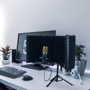 Escudo aislante para micrófono de estudio con trípode, espuma absorbente de alta densidad para filtrado vocal, escudo de sonido plegable para micrófono condensador, ideal para música, podcasts, canto y transmisiones, equipo de grabación | Diseño plegable
