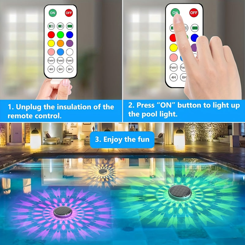2 Pack Luces Flotantes Solares para Piscina, Luces con Control Remoto, 10 Modos de Iluminación, Temporizador, IPX65 para Piscinas Enterradas, Baño y Fiestas en la Piscina