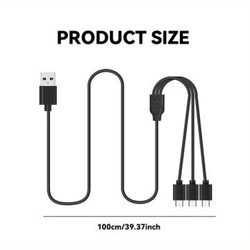 Cable de Datos Cargador 3-en-1, USB A a Tipo-C 3 Multifuncional, Compatible con Teléfonos Móviles/Android y Más