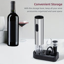 Juego de 5 en 1 para abrir botellas eléctricas, regalo creativo, abridor de vino tinto, abridor de batería seca, juego con base para verter y almacenar vino, completamente funcional.