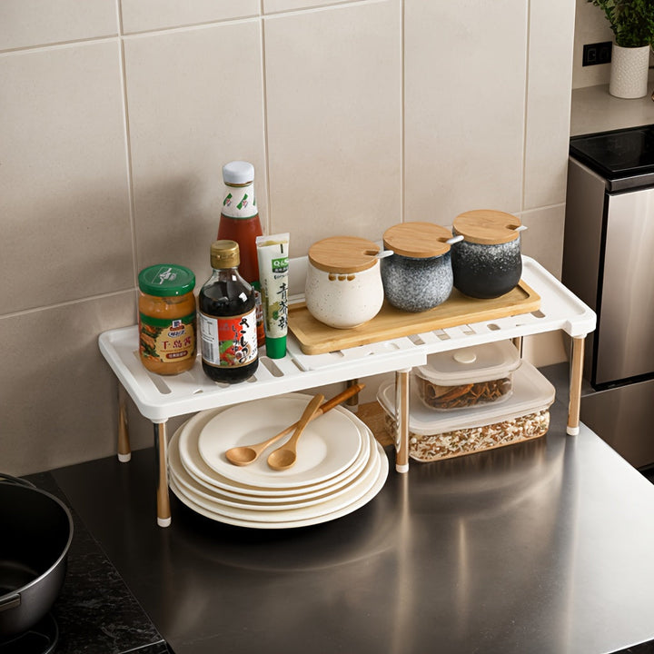 Estante extensible multifuncional de 1 pieza, accesorios de cocina, organizador de especias, tamaño grande, estante de almacenamiento para utensilios de cocina, separador de gabinete, organizador de ollas. Estante de almacenamiento extensible para debajo