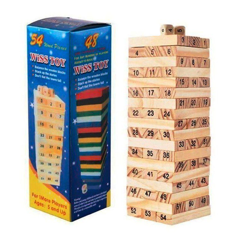 Torre Tipo Jenga 48 Bloques En Madera Juego de Mesa + Dados TJ01-JJM