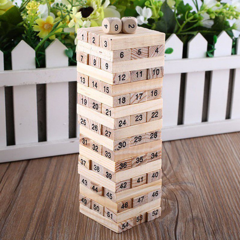 Torre Tipo Jenga 48 Bloques En Madera Juego de Mesa + Dados TJ01-JJM