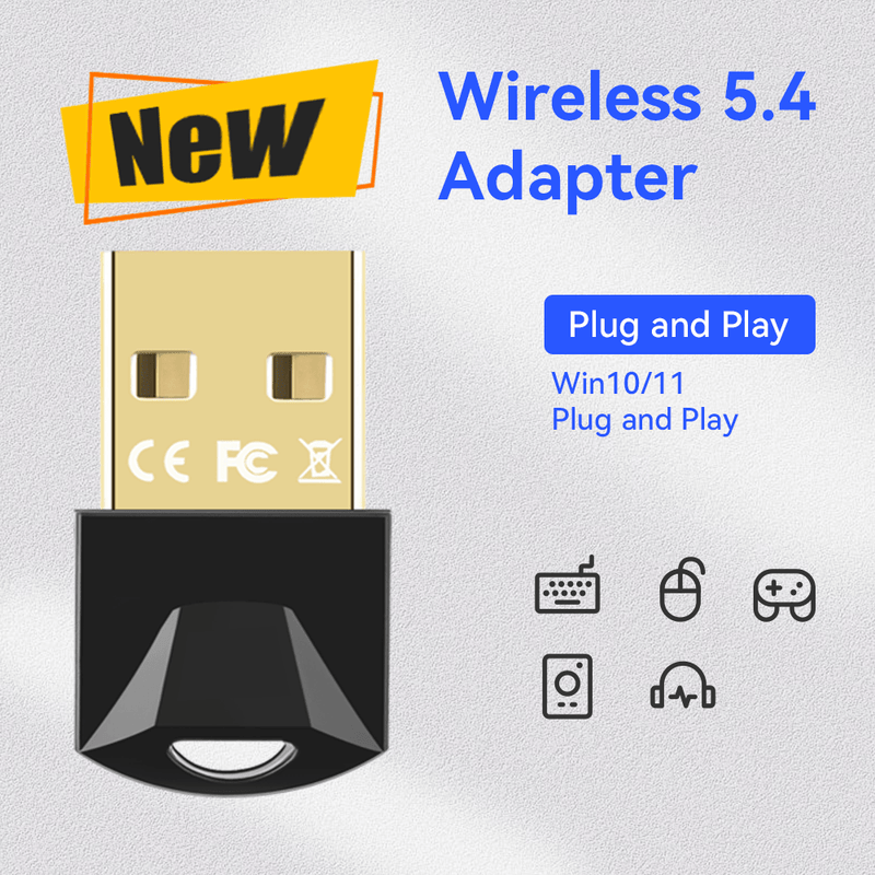 Adaptador sin varillas 5.4, Conectar y Usar USB para PC sin Controladores, Compatibilidad Retrocompatible Automática con Dispositivos Versións 5.3/5.1/5.0/4.2/4.1/4.0, Adecuado para Altavoz y Receptor de Auriculares