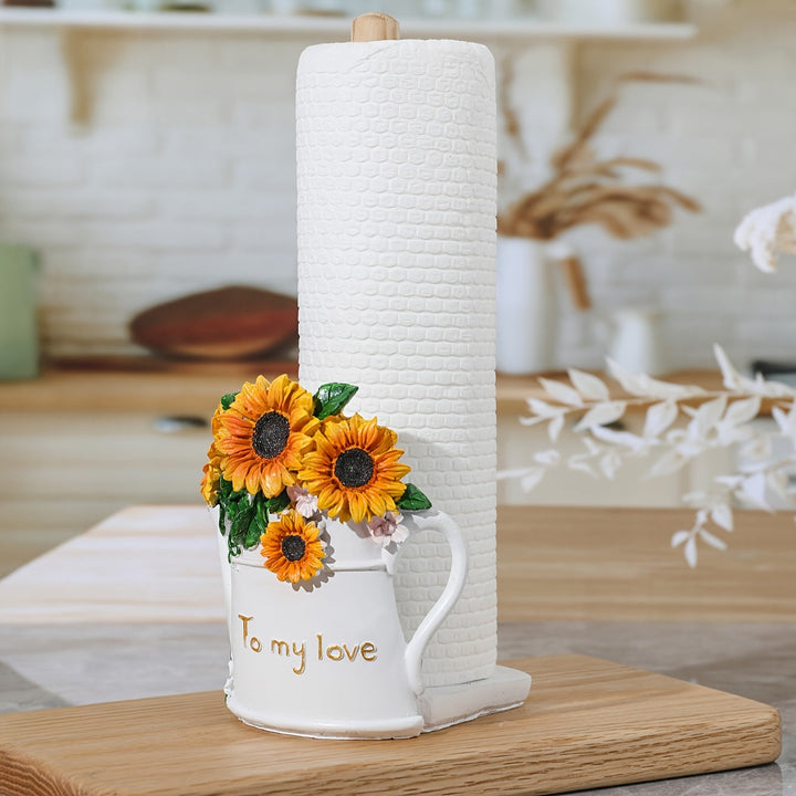 1pc Soporte de papel de cocina de resina floral de girasol, soporte decorativo para rollo de cocina, no necesita electricidad, para fiestas, hogar y oficina.