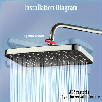 1 pieza, cabeza de ducha de pared de gran tamaño de alta presión - Diseño moderno de plástico negro, 304X118mm, cubrimiento completo del cuerpo con flujo de agua uniforme, fácil de instalar para el baño del hogar, soporte de cabeza de ducha, accesorios d