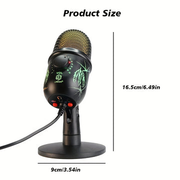 Micrófono condensador USB LMBGM con iluminación RGB, control de volumen, reducción de ruido, conector USB-C, patrón polar unidireccional, para juegos, canto, transmisiones, videoconferencias y podcasting