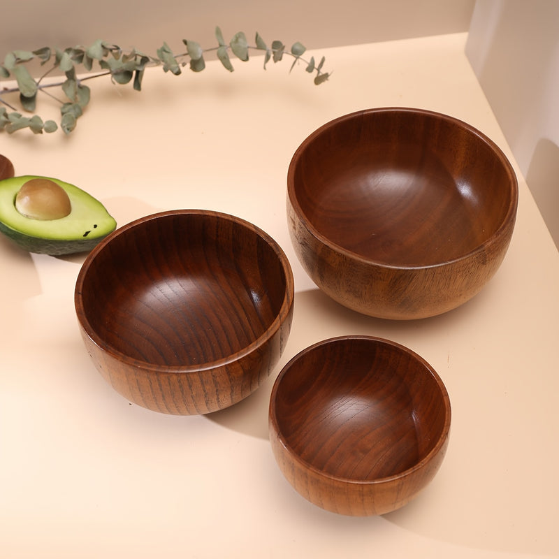 1pc Cuenco De Madera De Acacia Redondo Duradero, Cuenco De Arroz Sopa Fideos, Adecuado Para Uso En El Hogar Y Al Aire Libre, Anti-escaldado, Vajilla Diaria De Cocina