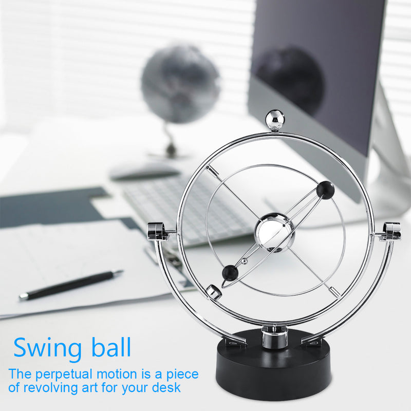 Pendulo Céleste Metálico Moderno - Adorno de Escritorio Orbital Oscilante para Hogar y Oficina, Funciona con Pilas (No Incluye Pilas AA), Diseño Elegante y Moderno con Marco Esférico y Base Metálica, Ideal para Decoración de Habitaciones o Escritos