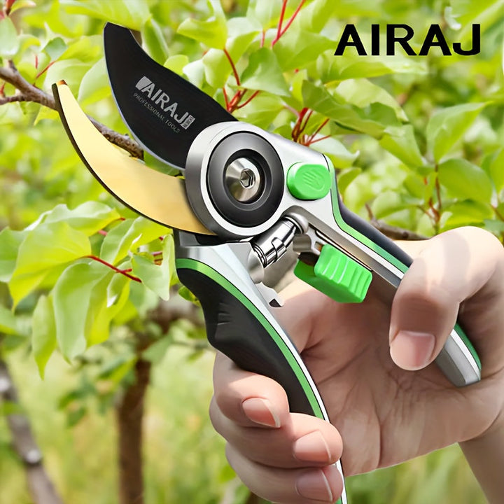 Tijeras de poda ergonómicas de acero inoxidable AIRAJ, tijeras de jardín multifuncionales con mango antideslizante, cortadora de ramas duradera para jardinería y cuidado de césped, ambidiestra, hoja de acero de alta carbonatación, no necesita electricida