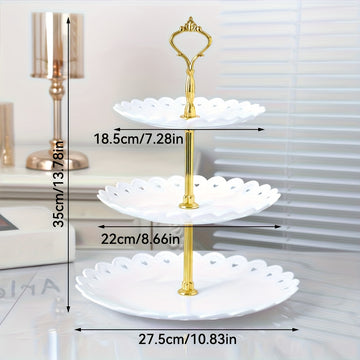 Juego de 6 piezas con 2 bases para cupcakes de 3 niveles, 2 bases para pasteles de 2 niveles y 2 bandejas - Set de repisa para postres en blanco/negro, ideal para cumpleaños, regalos para novias, fiestas, bodas, reuniones de té y buffets