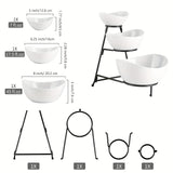 Juego de platos ovalados de 3 niveles para servir, ideal para fiestas, incluye platos para postres, entradas, dulces y vegetales, color blanco