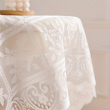 Mantel elegante de encaje floral - Poliéster, rectangular, lavable a máquina, para decoración de cocina y comedor