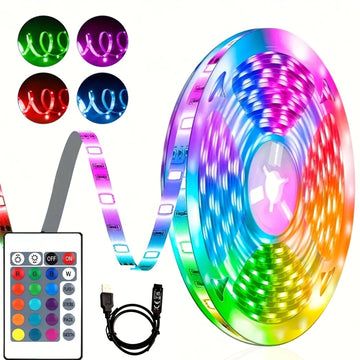 Tira de luces LED para decoración de habitación, con conexión USB 5V, 1m/3.28ft-5m/16.4ft, luces inteligentes con control remoto de 24 teclas, fácil instalación, ideal para dormitorio, escaleras y cocinas