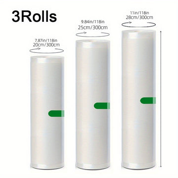 Paquete de 3 Rollos para Selladora al Vacío Agashe - 5m Cada Uno, Bolsas Texturizadas Multi-Ancho (11/7.9/9.5 pulg) para Almacenamiento Fresco de Alimentos, Material Duradero, Longitud Personalizable para Sous Vide y Almacenamiento a Granel, Compatible c