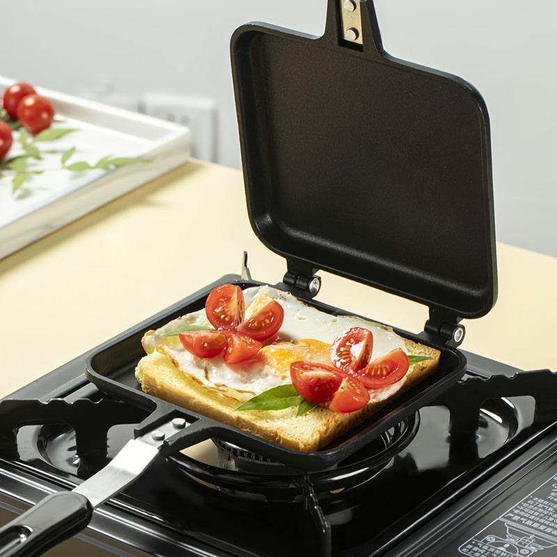 1pc Sándwichera de Aluminio Antiadherente de Doble Cara - Sartén Portátil para Desayuno para Uso Doméstico y al Aire Libre, Fácil de Limpiar