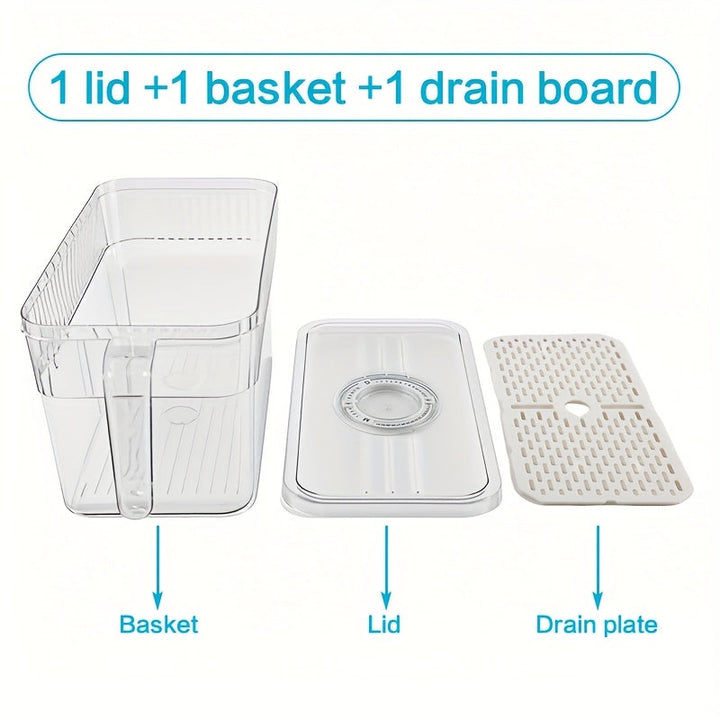 Juego de 3 piezas: 1 tapa + 1 caja + 1 contenedor de refrigerador de gran capacidad con función de temporizador, registra el tiempo de inserción para evitar caducidad y desperdicio, ideal para almacenar verduras, frutas y bebidas en la cocina