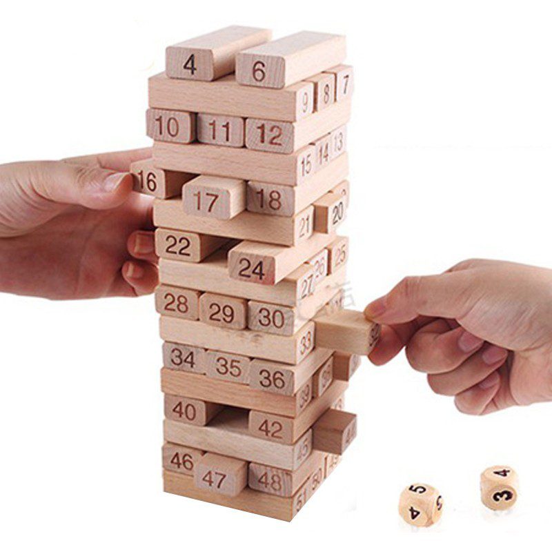 Torre Tipo Jenga 48 Bloques En Madera Juego de Mesa + Dados TJ01-JJM