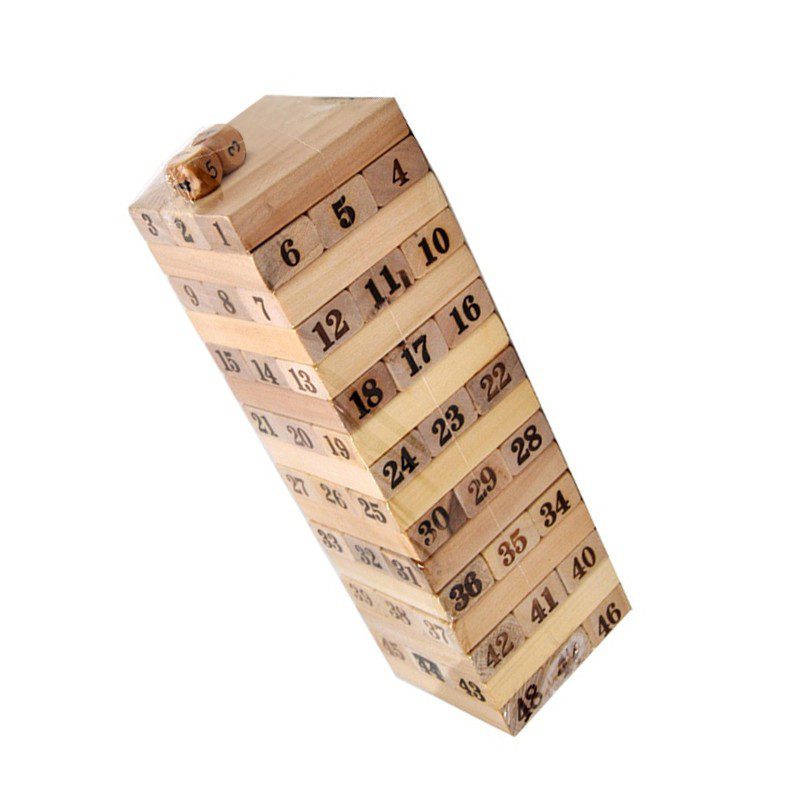 Torre Tipo Jenga 48 Bloques En Madera Juego de Mesa + Dados TJ01-JJM