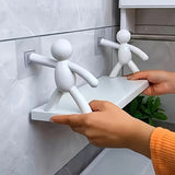 Estantes de pared modernos de plástico con figuras humanoides - Estantería de almacenamiento de varios niveles para baño, cocina o decoración de baño, detalles blancos y dorados, diseño de colgamiento de pared, estantes de baño | Estantes de pared modern