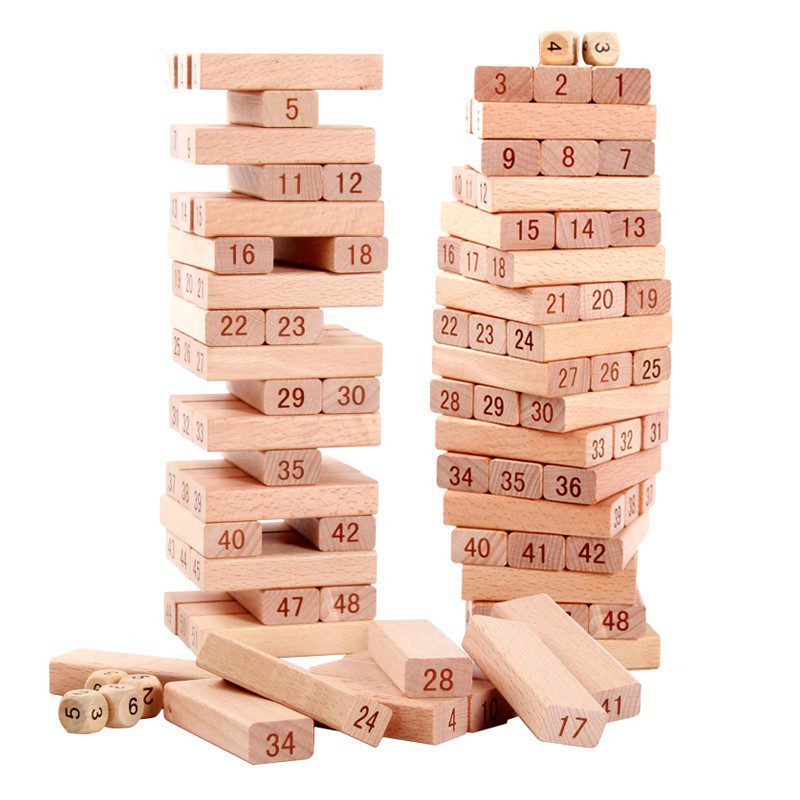 Torre Tipo Jenga 48 Bloques En Madera Juego de Mesa + Dados TJ01-JJM