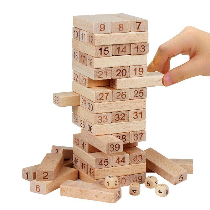 Torre Tipo Jenga 48 Bloques En Madera Juego de Mesa + Dados TJ01-JJM