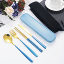 Juego de cubiertos portátil de acero inoxidable, 4 piezas: incluye tenedor, cuchillo, cuchara y palillos chinos, almacenados en una práctica caja para llevar, ideal para comer fuera de casa y comidas al aire libre