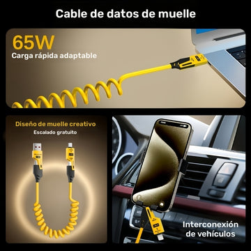 Mejor elección: 1pc/5pcs cable de carga universal de alta velocidad de aleación de zinc 65W, retráctil con resorte compatible con for Samsung S24, S23, S21, One Plus, Mi 13, Huawei, OPPO y series iPhone – la mejor opción para cargar en el coche