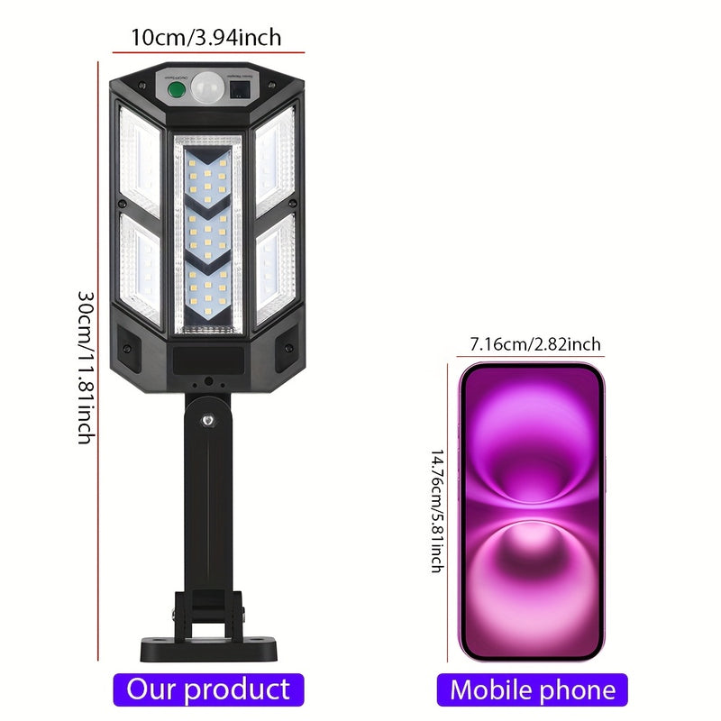 1pieza 6500K Super Bright LED Solar Wall Light, Sensor de movimiento, 3 modos de iluminación, Lámpara de seguridad para jardín al aire libre con batería