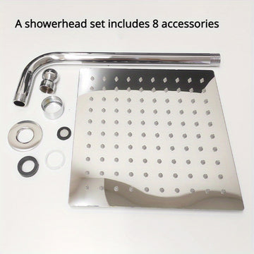 Juego de Ducha de Acero Inoxidable 8 Piezas, Cabezal Giratorio Grande con Cobertura Total del Agua, Diseño Ultra Fino, Accesorios para Baño
